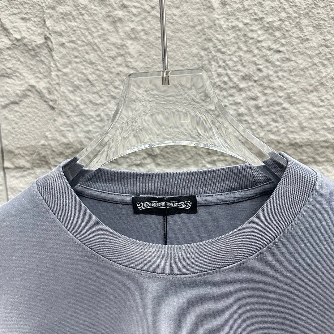 🅿️190 CH Crow Heart 2025 Summer New Style Heavy pickling with gradient distressing Chest logo Horseshoe print Customized fabric Short-sleeved T-shirt Unisex Size: S M L